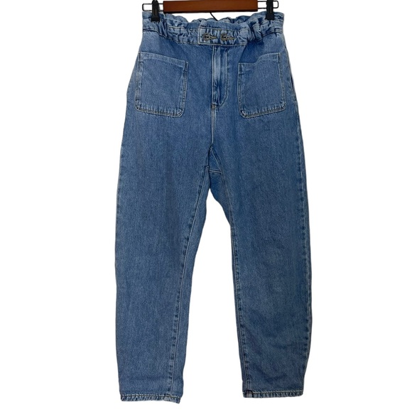 Zara Womens High Rise Paperbag Tapered Balloon Style Jeans Size 4 Medium Wash - Picture 1 of 11